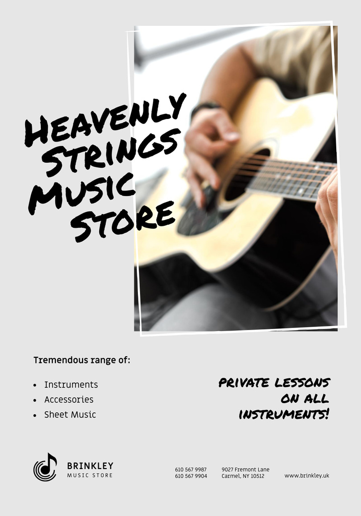 Affordable Music Store Offer with Musician Playing Guitar Poster 28x40in – шаблон для дизайна
