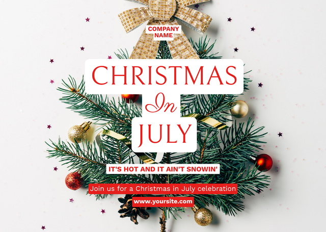 Cheerful Christmas Party in July with Christmas Tree Flyer A6 Horizontal Šablona návrhu