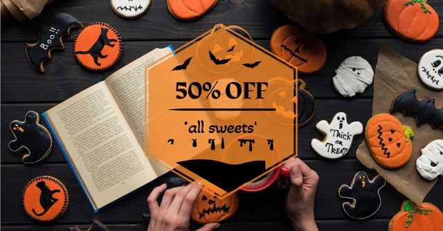 Halloween Cookies Sale with Pumpkin Facebook AD Modelo de Design