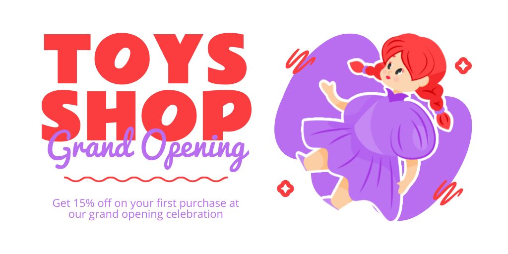 Designvorlage Grand Opening Of Toys Shop Discount Offer für Twitter