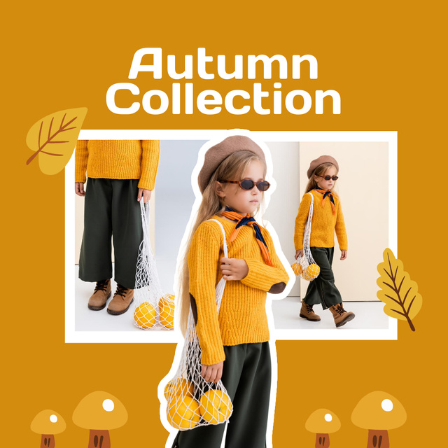 New Autumn Collection of Children's Clothing in Yellow Instagram Tasarım Şablonu