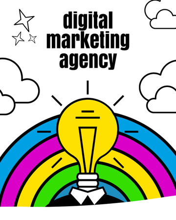 Plantilla de diseño de Oferta de servicio de agencia de marketing digital con bombilla amarilla Instagram Post Vertical 