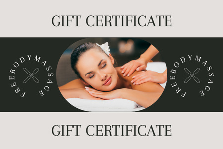 Wellness Center Promotion with Woman Enjoying Massage Gift Certificate Design Template