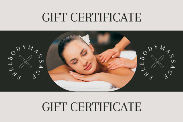Wellness Center Promotion with Woman Enjoying Massage Gift Certificate Šablona návrhu