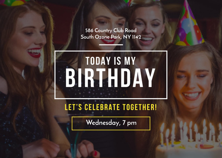 narozeninová pozvánka s dívkou foukání svíčky na dort Flyer A6 Horizontal Šablona návrhu