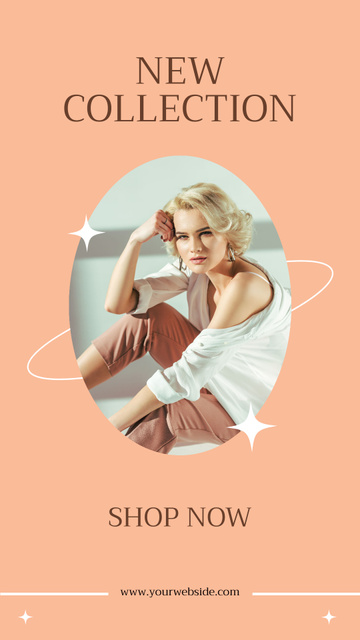 Fashion Ad with Stylish Blonde Woman Instagram Story Modelo de Design