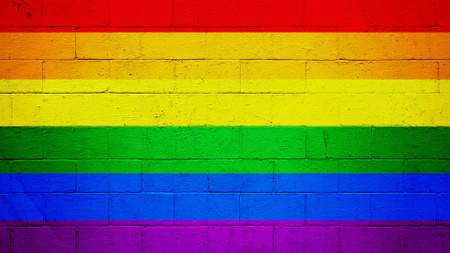 Designvorlage Brick Wall Painted Rainbow Colors für Zoom Background