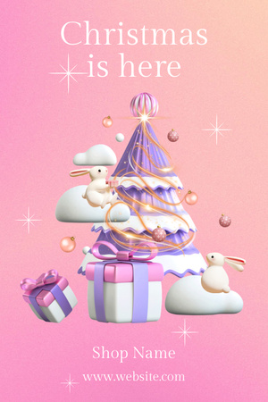 Ontwerpsjabloon van Pinterest van Kerstmis juicht konijntjes toe op wolken