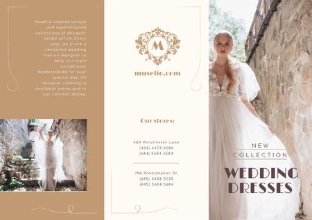 Platilla de diseño Wedding Dresses New Collection Ad with Beautiful Bride Brochure
