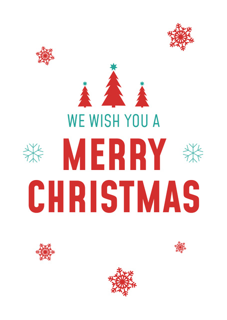 Plantilla de diseño de Christmas Cheers with Minimalistic Holiday Trees and Snowflakes Postcard A6 Vertical 