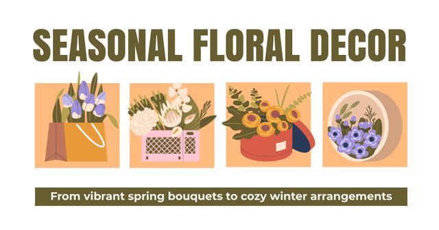 Designvorlage Seasonal Flower Arrangement Services with Beautiful Arrangements für Facebook AD