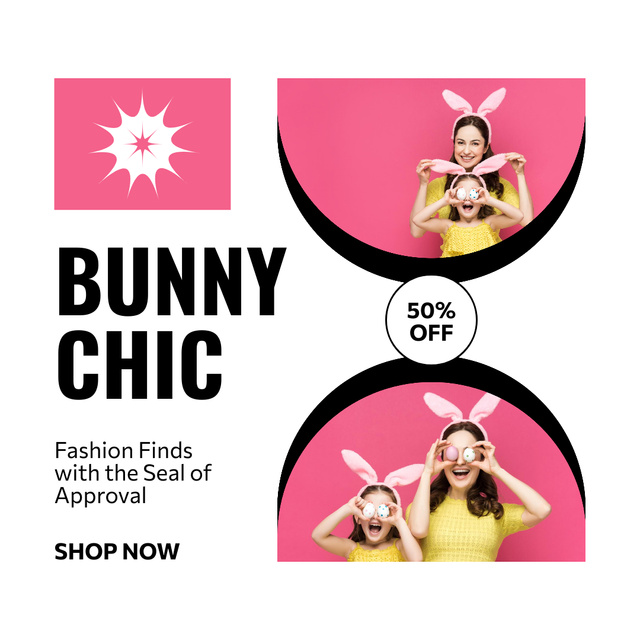 Plantilla de diseño de Easter Sale with Mom and Daughter in Bunny Ears Instagram AD 