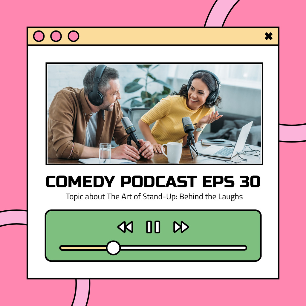 People in Studio making Comedy Episode Podcast Cover Design Template