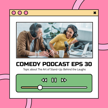 Plantilla de diseño de Gente en el estudio haciendo un episodio de comedia Podcast Cover 