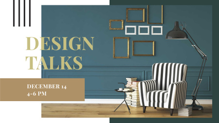 Ontwerpsjabloon van FB event cover van ontwerp talks ad met stijlvolle fauteuil
