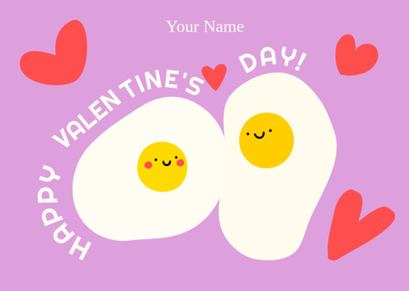 Valentine's Day Greeting with Cartoon Eggs on Purple Postcard 5x7in Design Template