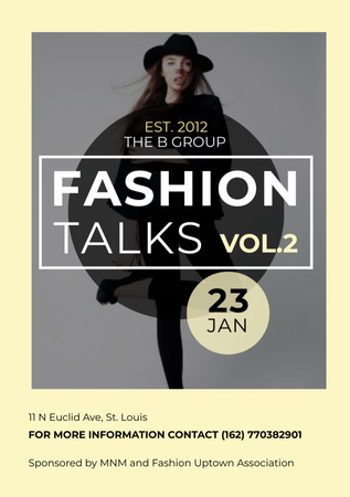 Fashion talks announcement with Stylish Woman Flyer A5 Design Template