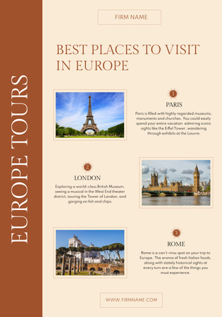 Designvorlage Famous Places to Visit in Europe With Tours für Poster 28x40in