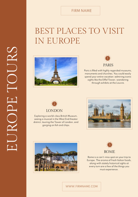 Places to Visit in Europe Poster 28x40in Šablona návrhu