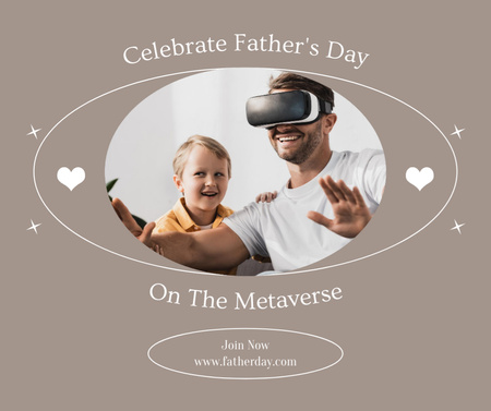Тато і син святкують день батька разом із гарнітурою VR Facebook – шаблон для дизайну