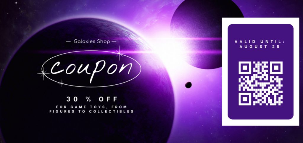 Video Games Store with Planets in Space Coupon Din Largeデザインテンプレート