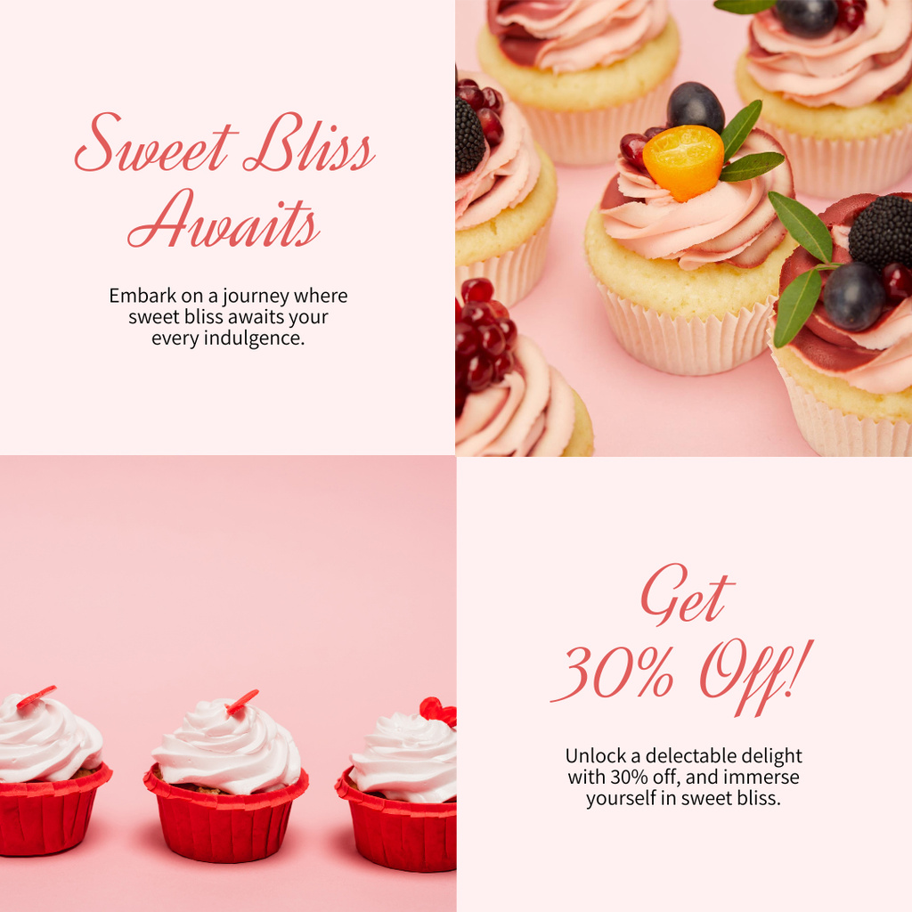 Collage of Sweet Tempting Cupcakes Instagram Design Template