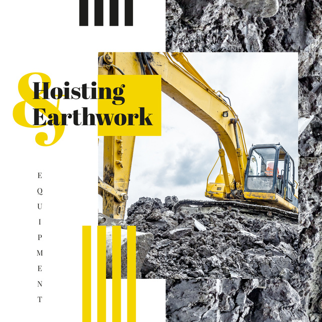 Designvorlage Excavator on construction site für Instagram