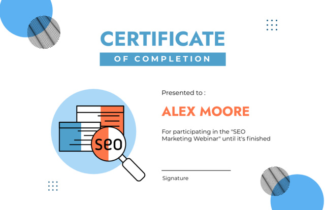 Award for Completion and Participating in Marketing Webinar Certificate 5.5x8.5in – шаблон для дизайна