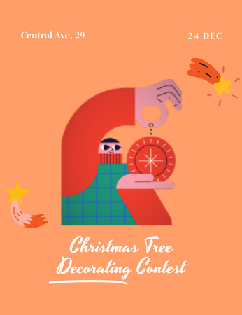 Christmas Tree Decorating Contest Announcement on Orange Invitation 13.9x10.7cm Design Template