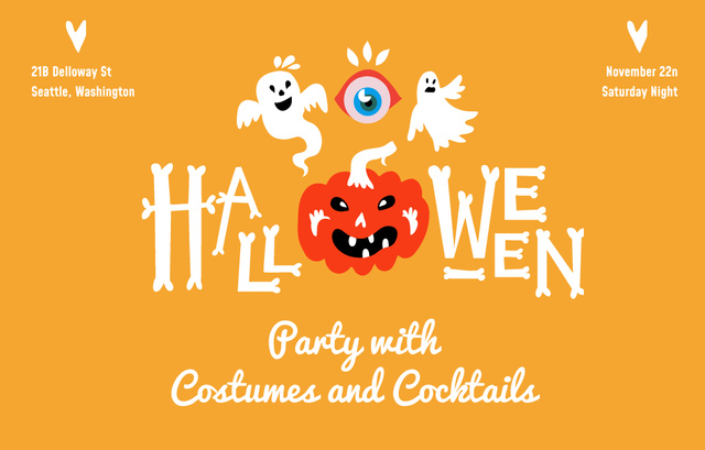 Designvorlage Halloween Party With Pumpkin And Ghosts für Invitation 4.6x7.2in Horizontal