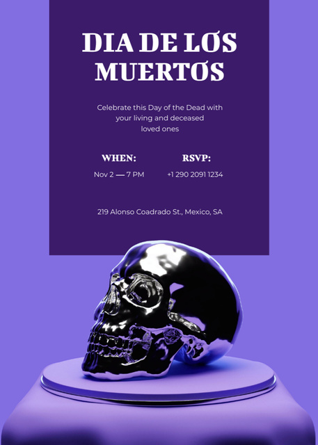 Dia de los Muertos Celebration with Golden Skulls Invitation Design Template