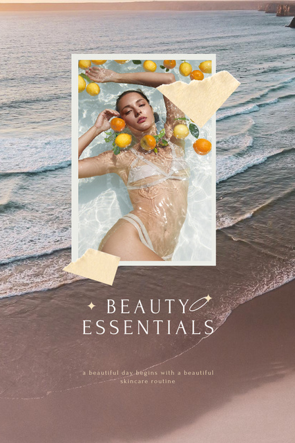 Designvorlage Beauty Ad with Woman in Bath with Lemons für Pinterest