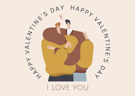 Happy Valentine's Day with Gay Couple in Love Card Design Template