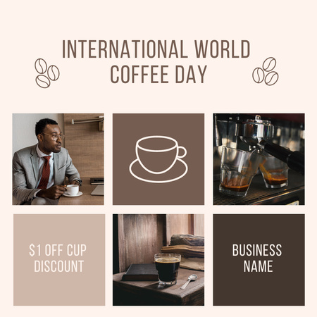 International Coffee Day Promotion with Discount on Cups Instagram Modelo de Design