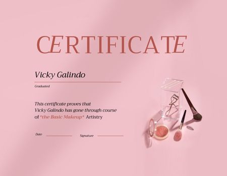 Achievement Award in Beauty School with Cosmetic Products Certificate Design Template