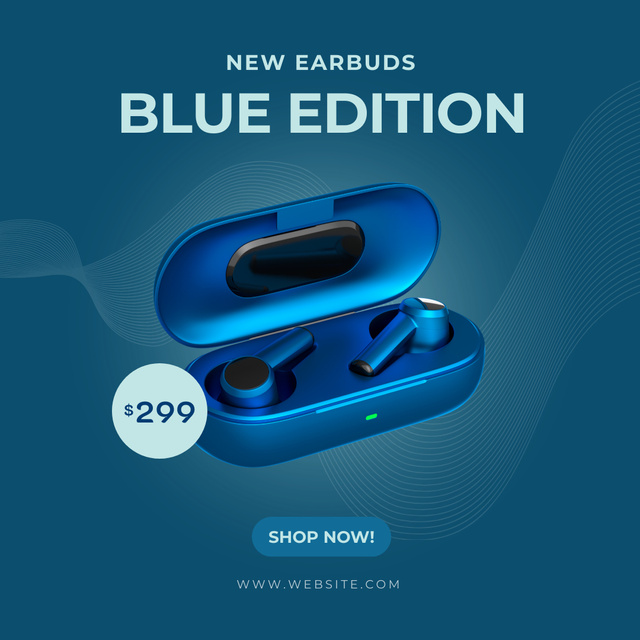 Ontwerpsjabloon van Instagram van Announcement of the New Model of Wireless Headphones in Blue Color