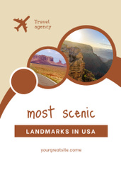 Travel Agency With USA Scenic Landmarks and Plane Illustration