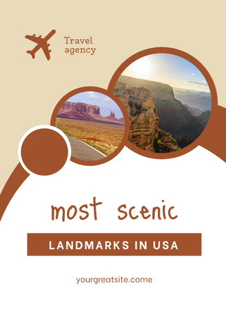 Travel Agency With USA Scenic Landmarks Offer Postcard 5x7in Vertical Design Template