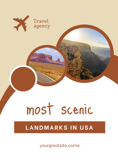 Designvorlage Travel Agency With USA Scenic Landmarks and Plane Illustration für Postcard 5x7in Vertical