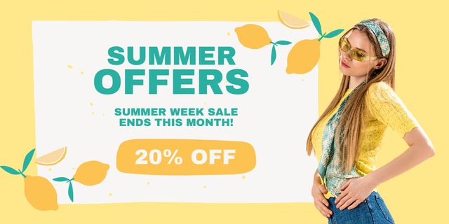 Summer Fashion Offer Ad on Yellow Twitter Design Template