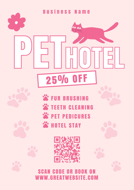 Ontwerpsjabloon van Poster van Cozy Pet Hotel And Care Services Offer In Pink