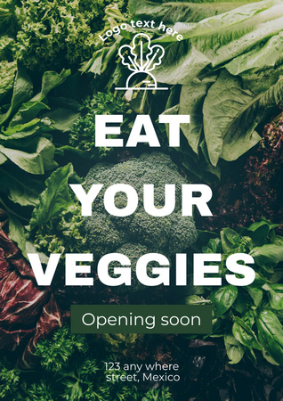 Veggies And Greens In Shop Opening Announcement Poster Design Template