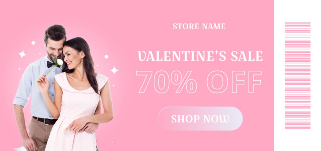 Valentine's Day Discount Voucher on Pink Coupon Din Large Design Template