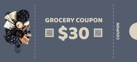 Discount With Cheese And Berries In Groceries Coupon 3.75x8.25in Design Template