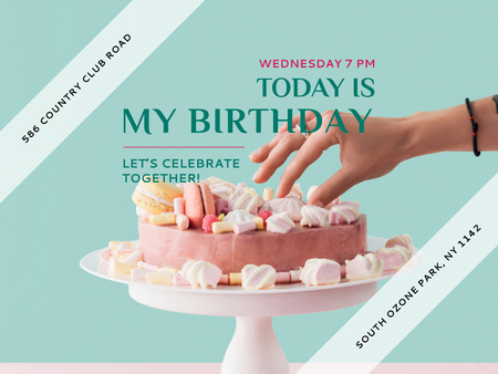 Birthday Party Invitation with Yummy Cake Poster 18x24in Horizontal Design Template