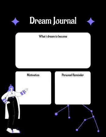 Dream Journal in Black Notepad 8.5x11in Design Template