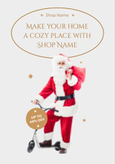 Shop Advertisement with Santa Claus on Scooter