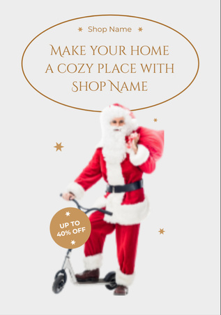 Platilla de diseño Shop Advertisement with Santa Claus on Scooter Flyer A7