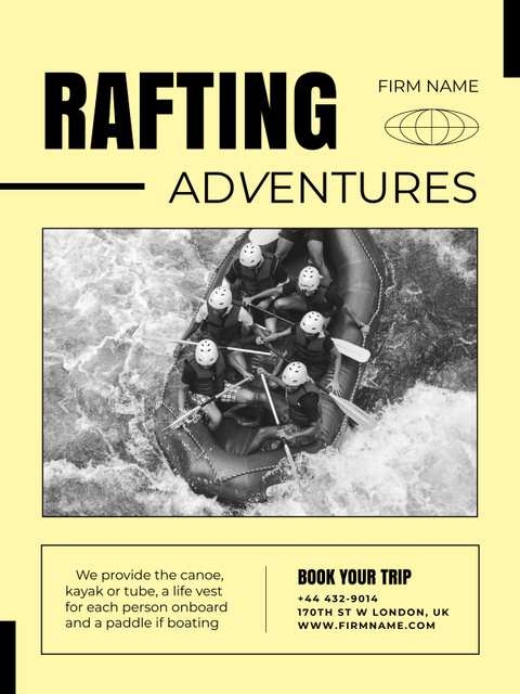 Adventurous Rafting Adventures Ad Poster USデザインテンプレート