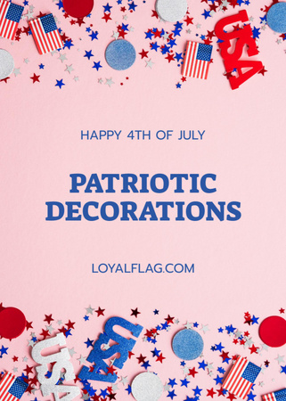 Plantilla de diseño de Oferta de decoración del Día de la Independencia Patriótica en rosa Postcard 5x7in Vertical 